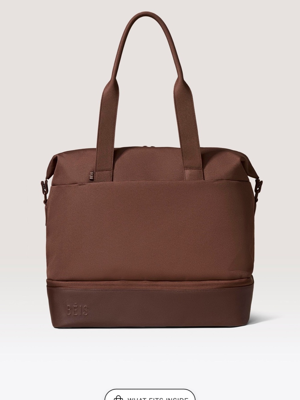BEIS Chocolate Brown Duffel Tote with Bottom Zip Compartment ( first edition)